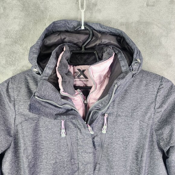 Womens Gray & Pink Zeroxposur Hooded Coat Jacket Full Zip Double layer Size L - Picture 4 of 13